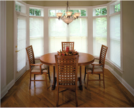 photograph of Prestige Florentine Window Shadings in a breakfast room setting