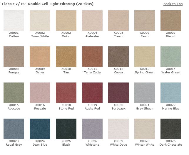 Woodlands Cellular Shades Color Samples 7/16 inch Double Cell Shades