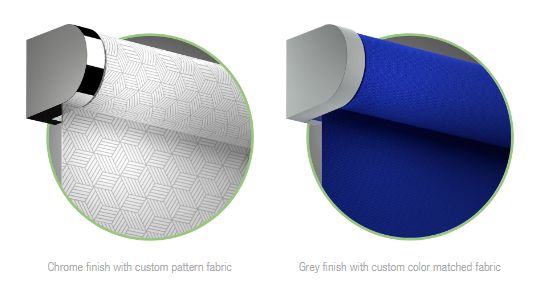 photograph of Draper FlexStyle Chrome with Custon fabric Grey finish with custom fabric